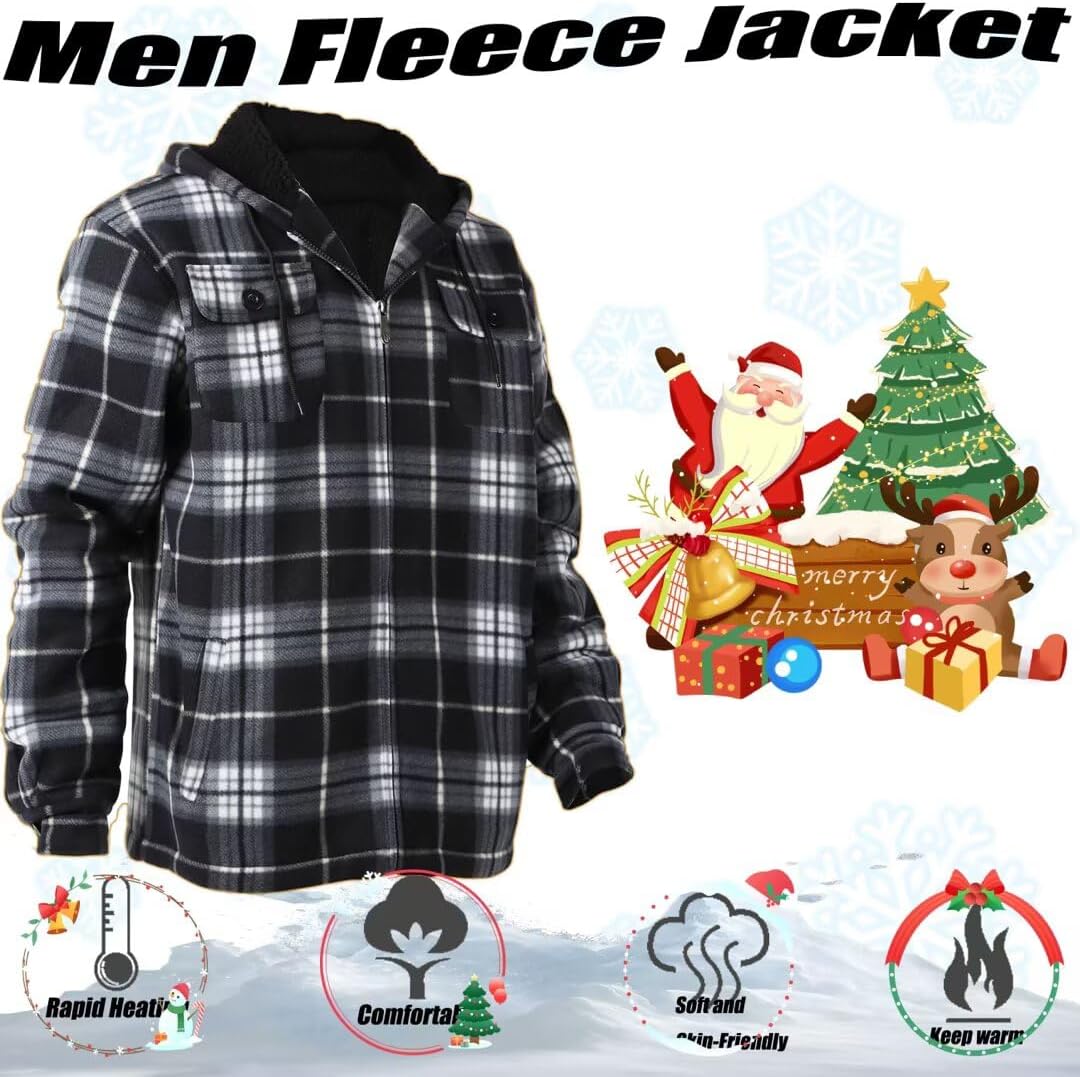 LeeHanTon Mens Flannel Jacket Heavyweight Sherpa Fleece Jackets Outdoor Hiking Casual Soft Warm Coat with Pockets - Image 2