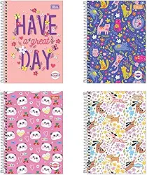 Kit de Cadernos, Tilibra, Espiral, 1 Matéria, Capa Dura, Pepper, 80 Folhas, Feminino, Pacote com 4