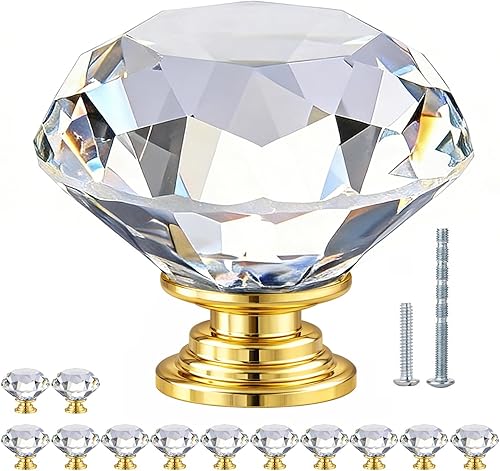 Miniatura 17 de POZEAN Perillas de gabinete de cristal 30 unidades, perillas para cómoda de 1.57 pulgadas para gabinete, cajón con dos tamaños diferentes