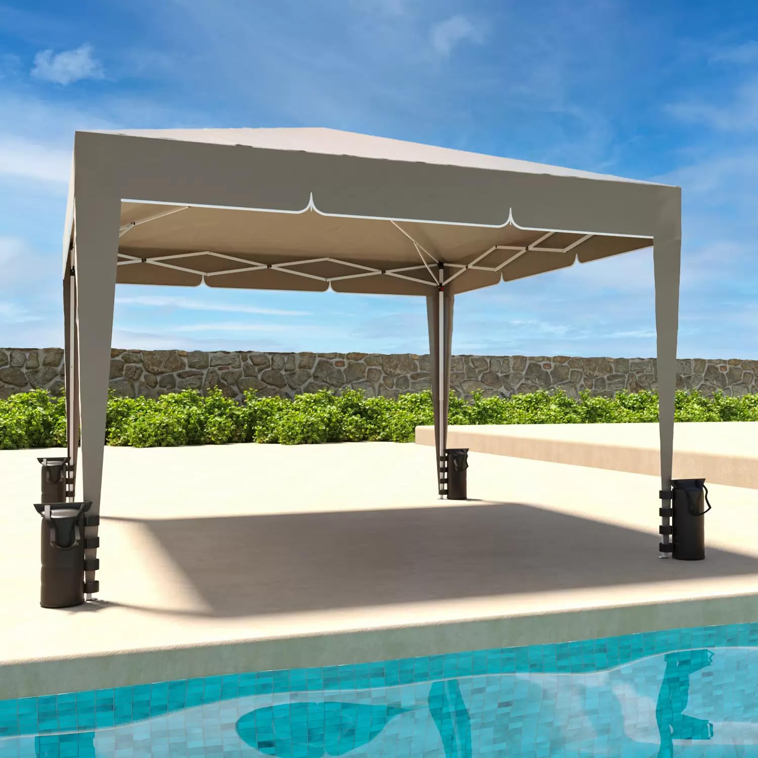 BRICOZONE Gazebo Pieghevole 3 x 3 M Idrorepellente con Struttura in Acciaio Copertura 160 gr/m² e 4 Sacche per Pesi Sacca di Trasporto Chiusura a Fisarmonica per Giardino Campeggio Fiere (Tortora)