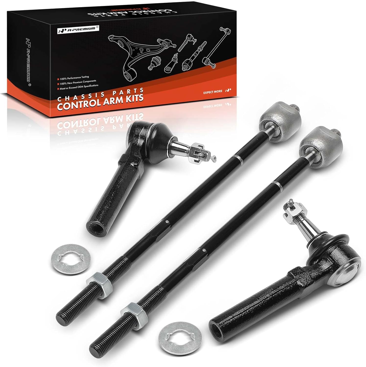 A-Premium Set of 4, Front Inner Outer Tie Rod End Kit, Compatible with Dodge Grand Caravan 2008-2010 & Chrysler Town & Country 2008-2010 & Volkswagen Routan 2009-2011