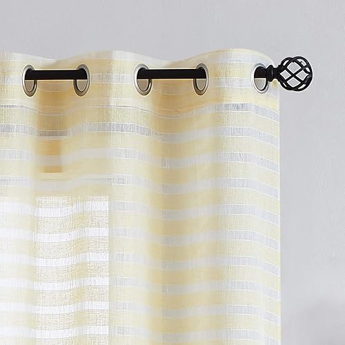 Miniatura 10 de Fragrantex Blue and White Striped Curtains for Bedroom and Living Room Linen Horizontal Stripe Window Drapes and Curtainse Light Filtering Voile