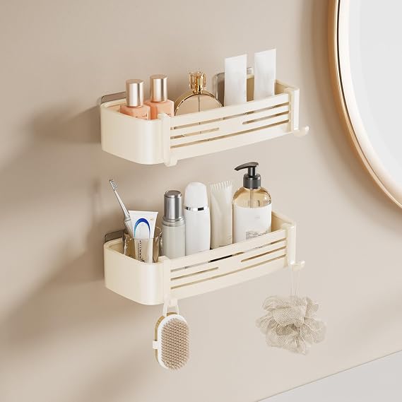 Shower Caddy Adhesive No Drill Bathroom Shower Organizers Wall Mounted Rustproof Bathroom Holder Organizer for Bathroom, Dorm and Kitchen,Black,C
