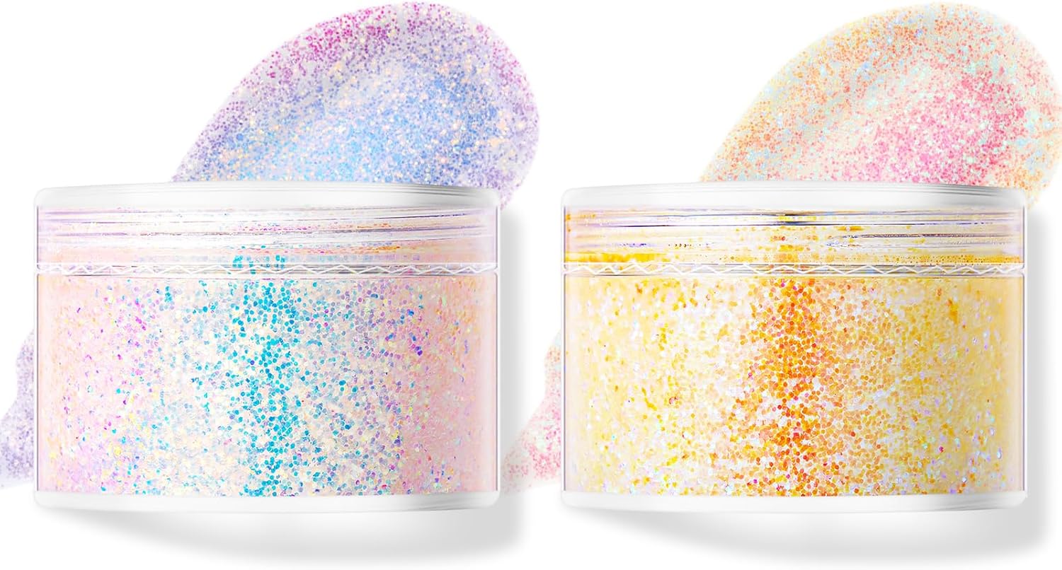 Face Glitter Gel, 2 Stuks Face Glitter Cosmetische Reflecterende Dikke Cosmetische Glitter Voor Gezicht Lichaamshaar En Lip, Holografische Zeemeermin Glitter Cosmetische Glitter Gezicht En Lichaamsgel Voor Festivalfeest