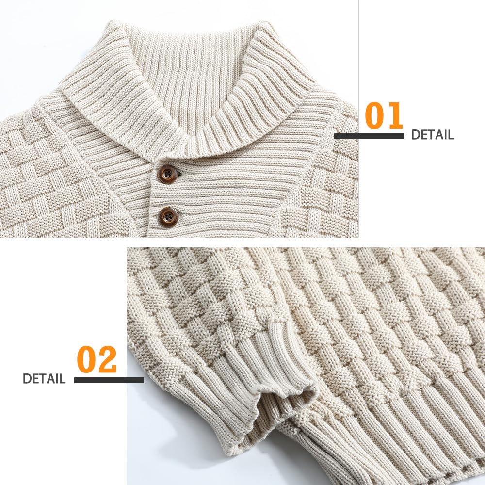 Homme Pull à Col Roulé Pulls Basique Slim Fit Chaud en Maille Sweat Chaud Col de Pull-Over à Deux Boutons pour Hommes