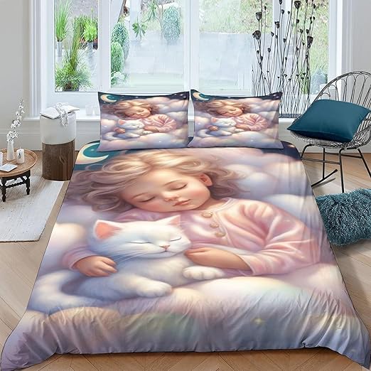 AAHARYA Cute Girls' Bed Set, Children's 3D Cartoon Duvet Cover Set