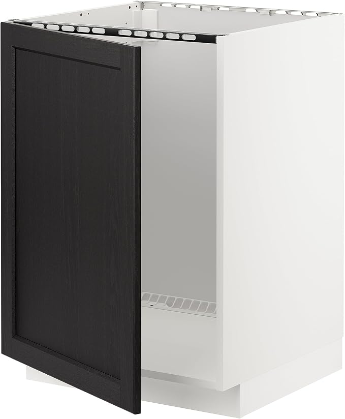 IKEA METOD Base cabinet for sink 60x60 cm MAXIMERA white/LERHYTTAN black stained