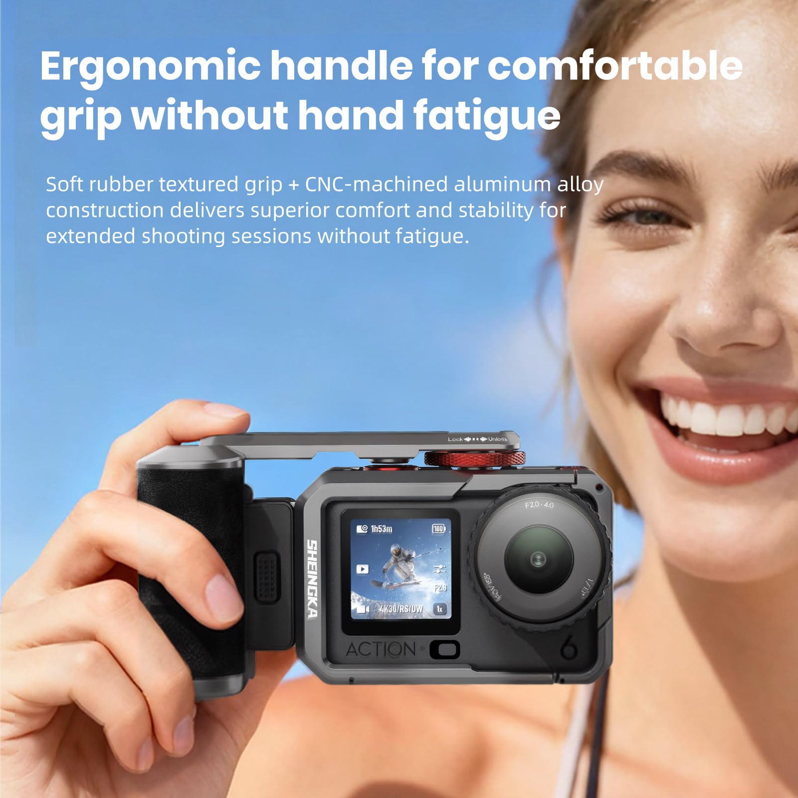 Street Grip Combo para DJI Osmo Action 6, soporte para vlog con jaula de conejo y parasol, mango magnético de liberación rápida con mecanizado CNC para accesorios de cámara