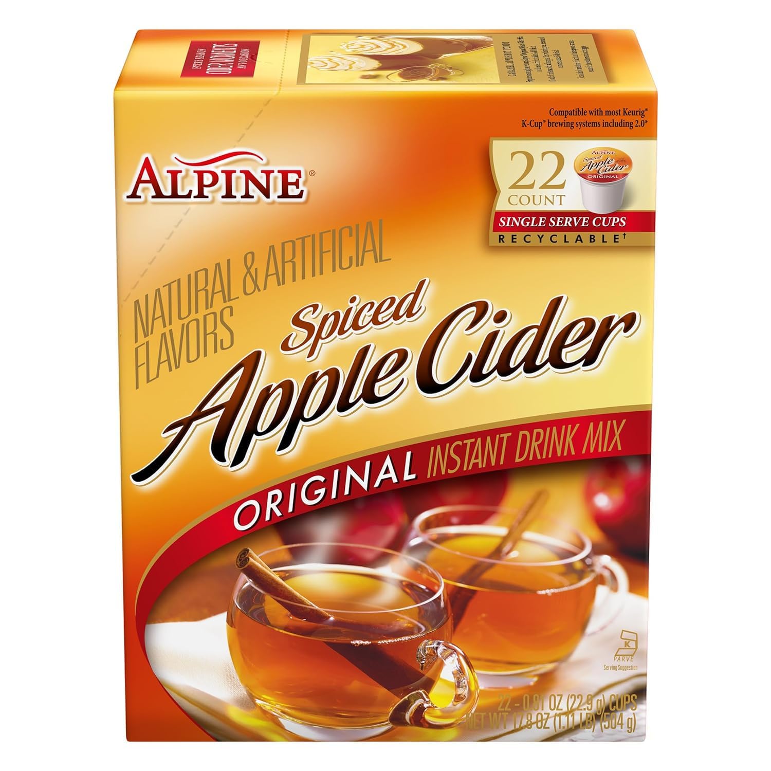 Alpine Original Spiced Apple Cider Instant Drink Mix, Rich in Vitamin C and Low Calorie, 0.74 Oz Pouch (Pack of 120)