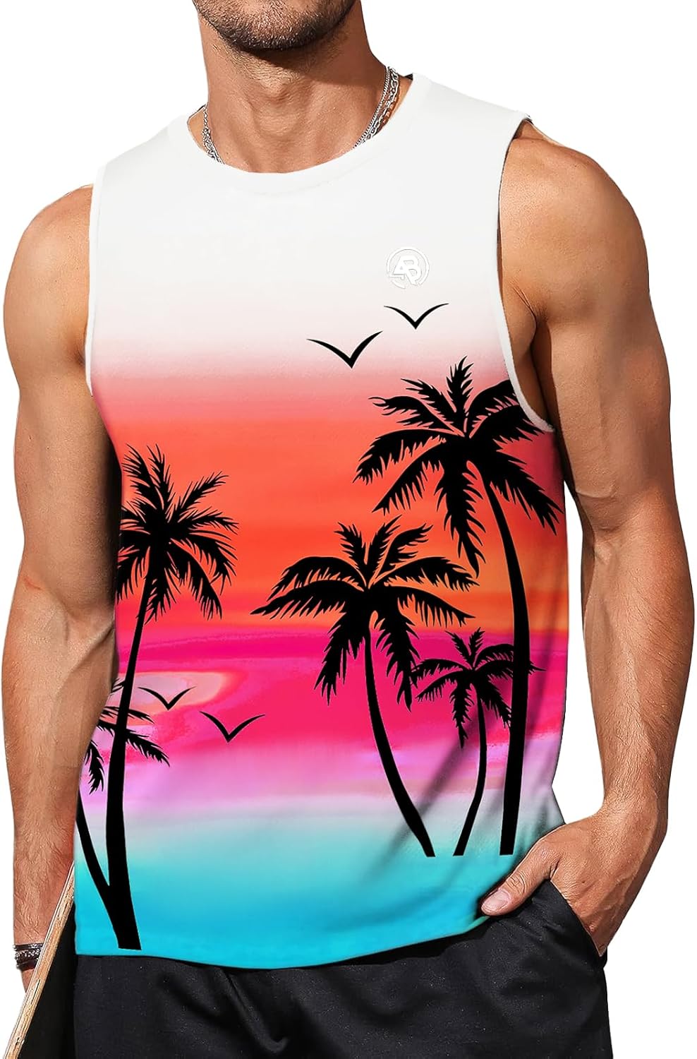 AOBUTE Mens Graphic Tank Tops Palm Tree Sleeveless Muscle Shirts Beach Hawaiian Tank