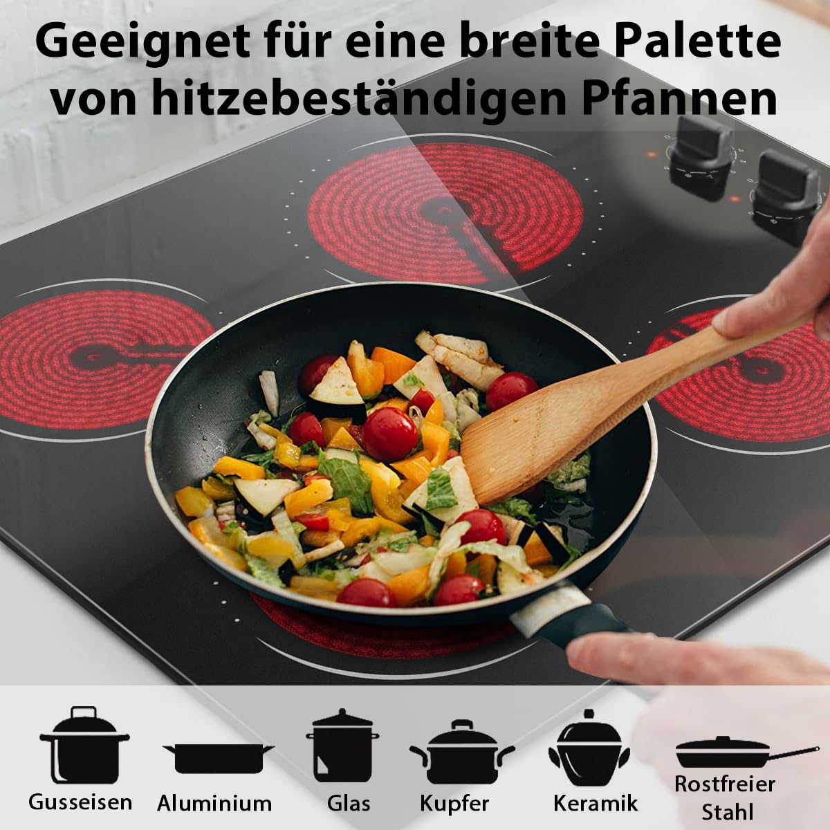 Hobsir Einbau-Backofenset mit Glaskeramikkochfeld: 60L Backofen mit 9 Heizmodi & Umluft + 60cm Kochfeld 6000W, 4 Zonen & Drehregler