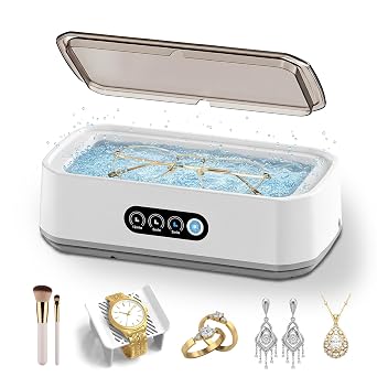 Ultrasonic Jewelry Cleaner Machine 49KHz Ultrasonic Cleaner with 3 Cleaning Modes for Jewelry,Glasses,Rings,Watch Strap,Dentures,Retainers,Coins,Earring,650ML 304 Stainless Steel TankWhite