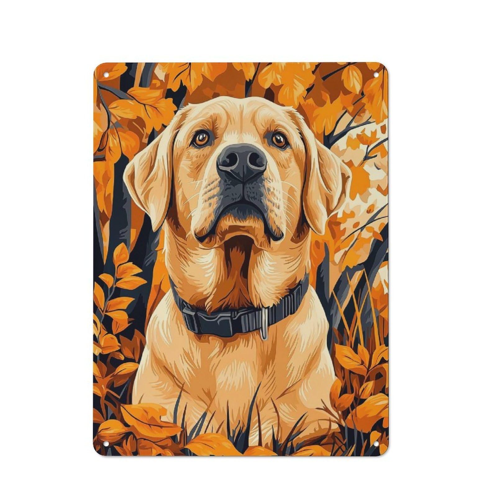 Junmoney Labrador Retriever In Autumn For Dining Room Or Kitchen, Vintage Metal Sign 40X30cm, Gift For Dining Room Decor Fans During The Christmas Season