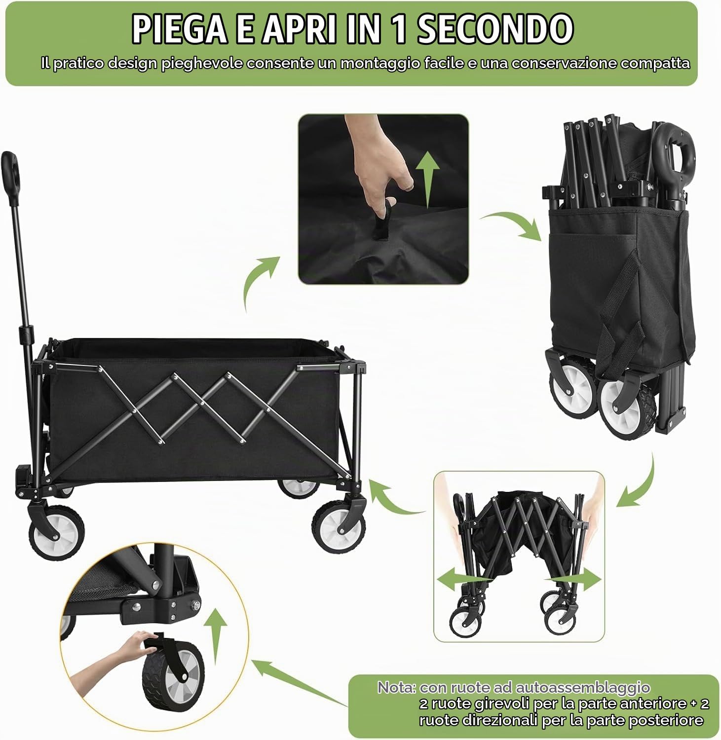 Carrello pieghevole su ruote,100 kg capacità,copertura carrello da giardino pieghevole,copertura impermeabile