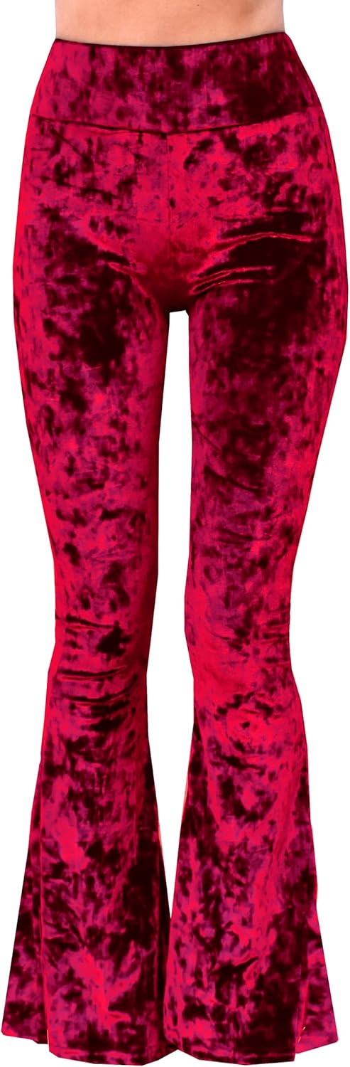 Daisy Del Sol Crushed Velvet High Waisted Comfy Soft Stretch 70s Yoga Loungewear Bell Bottom Flare Pants