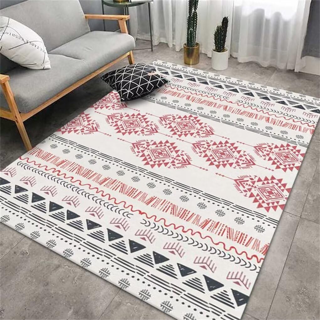 Tapis design gris à motif géométrique rouge lavable en machine 50x80