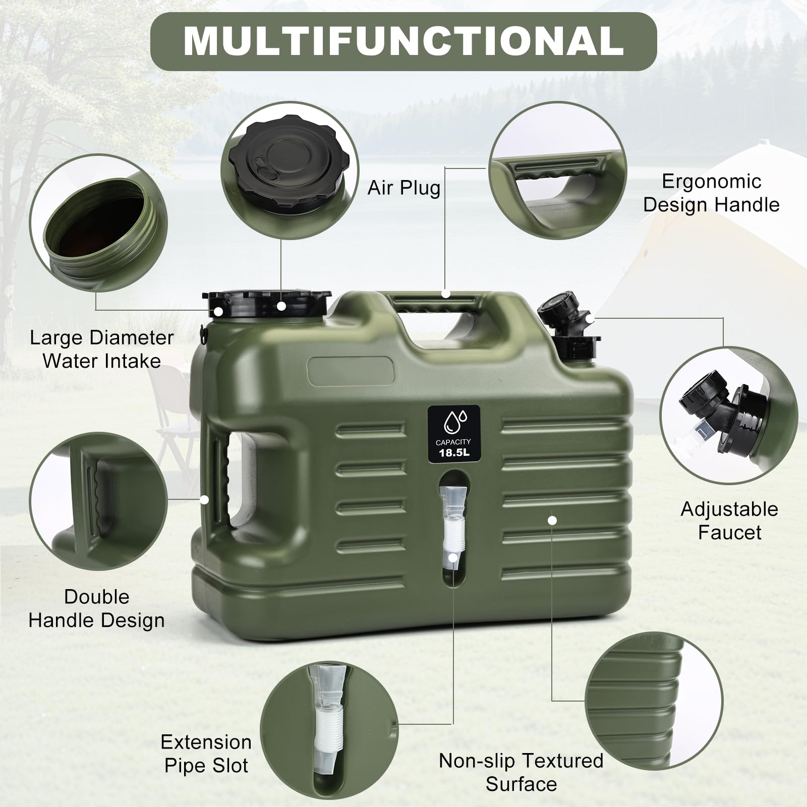 Jarra de agua de 5 galones con espiga, contenedores de agua portátiles, artículos esenciales para camping, tanque de agua portátil, contenedores de almacenamiento de agua para acampar al