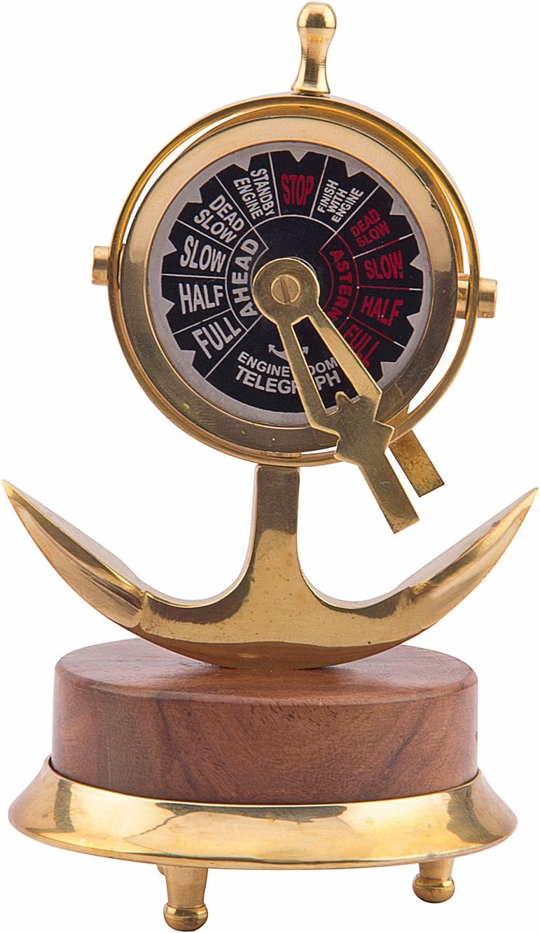 Devyom Royal Replica of Engine Order Telegraph Mounted on Wooden Base and feeature Anchor Table Top Accessories Brass Anchor