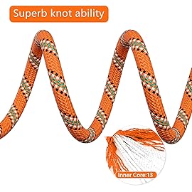 X XBEN Rock Climbing Rope, Static UIAA Mountain Climb Ropes, 10.5MM 32FT Orange Mountaineering Climbing Gear for Rescue, Hiking, Outdoor and Indoor