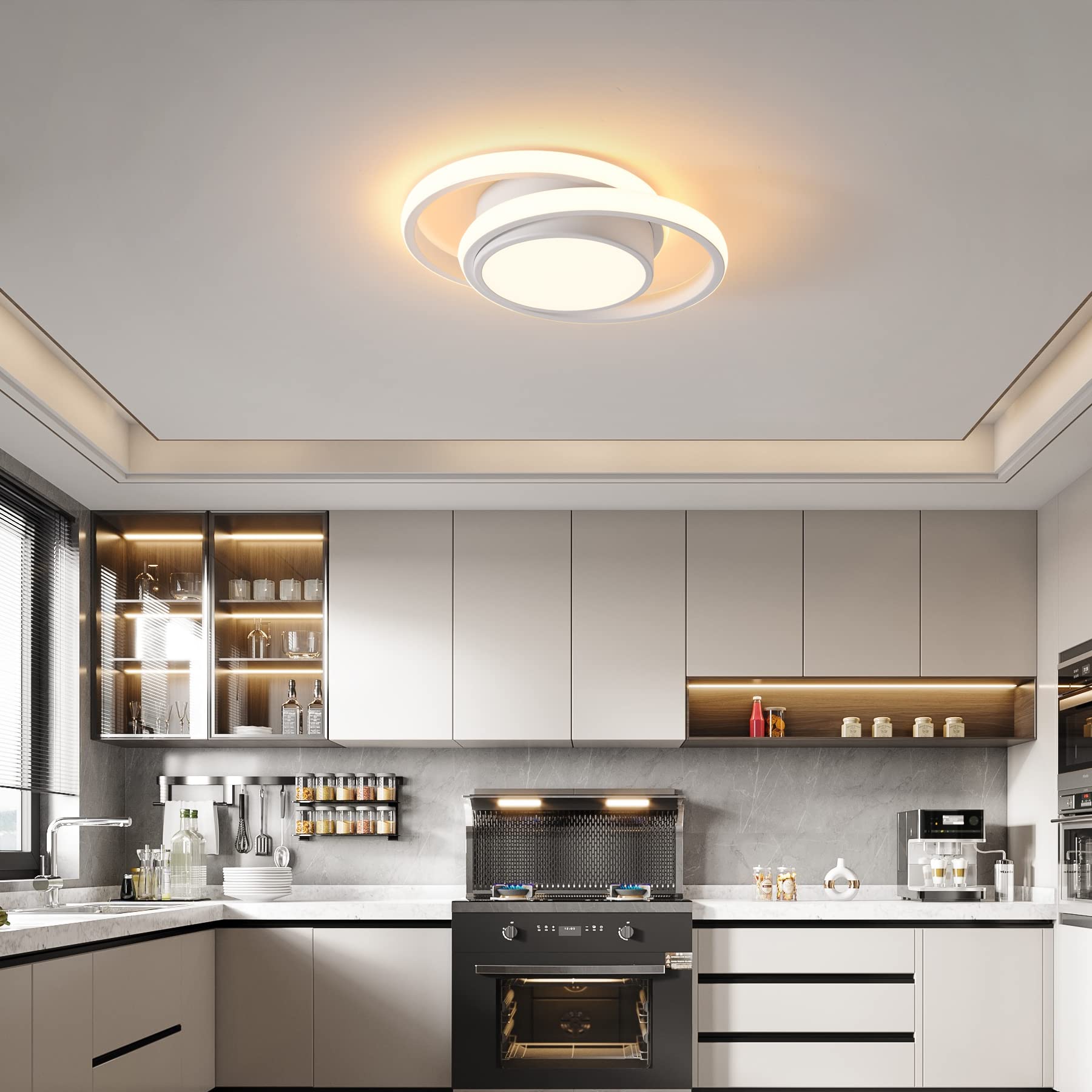 Plafoniera LED,Lampada da Soffitto Moderna 32W 2500lm, Plafoniere Design Rotondo,Lampadario acrilico bianca per Soggiorno Cucina Bagno Camera da Letto Corridoio,Luce Bianco caldo 3000K,27X20X6cm