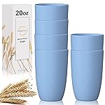 Wrova Wheat Straw Cups 6 PCS Good Alternative to Plastic Reusable Cups 20 oz Unbreakable Drinking Cup Reusable Dishwasher Safe Water Plastic Glasses Sky Blue