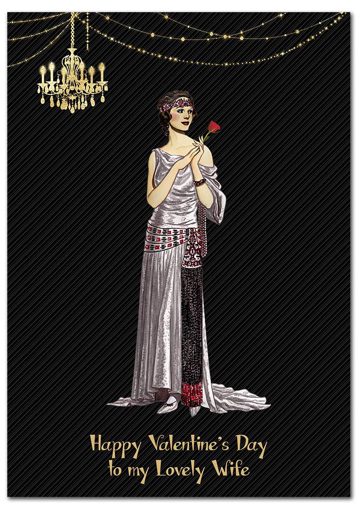 Extra Large Valentine Card for Wife - Big A4 thick XL - Art Deco themed - Romantic Woman - Huge Happy Wishes of Love for giant Day - Unusual Girl - 29.7 x 21cm size - Eco-Friendly - UK Made