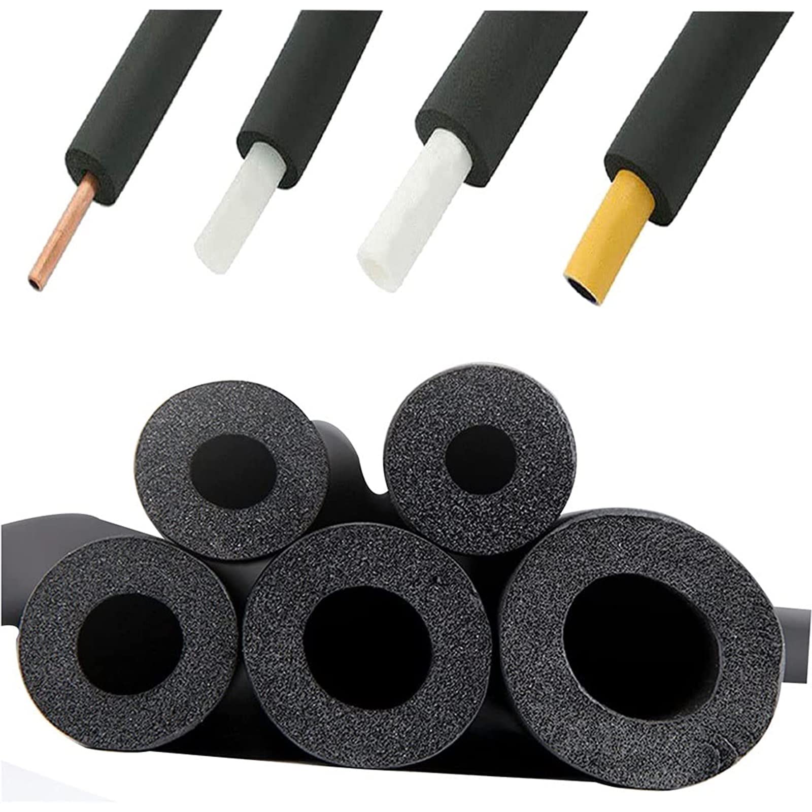 Espuma aislante para tuberías, cubierta aislante de goma negra para tuberías de plomería térmica de aire acondicionado, paquete de 1 (89 MMx30 MMx1,9 M)