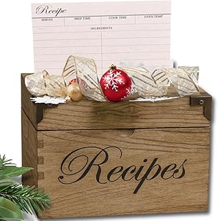 Wooden Recipe Box with Cards and Dividers - Large Rustic 4x6 Recipe Card Box, Wipe Clean Surface, Recipe Card Holder, 100 Double-Sided Cards, 20 Thick Dividers with Stickers, Charts, Complete Gift Set