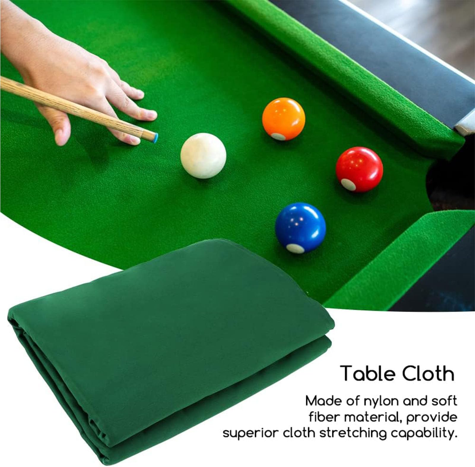 Filc stołowy bilardowy trwały obrus bilardowy filcowy zestaw zastępczy 2,1 m / 2,4 m / 2,7 m Indoor Sports Game Bilard obrus na stół z 6 dolnymi tkaninami do różnych gier Snooker, 01,8