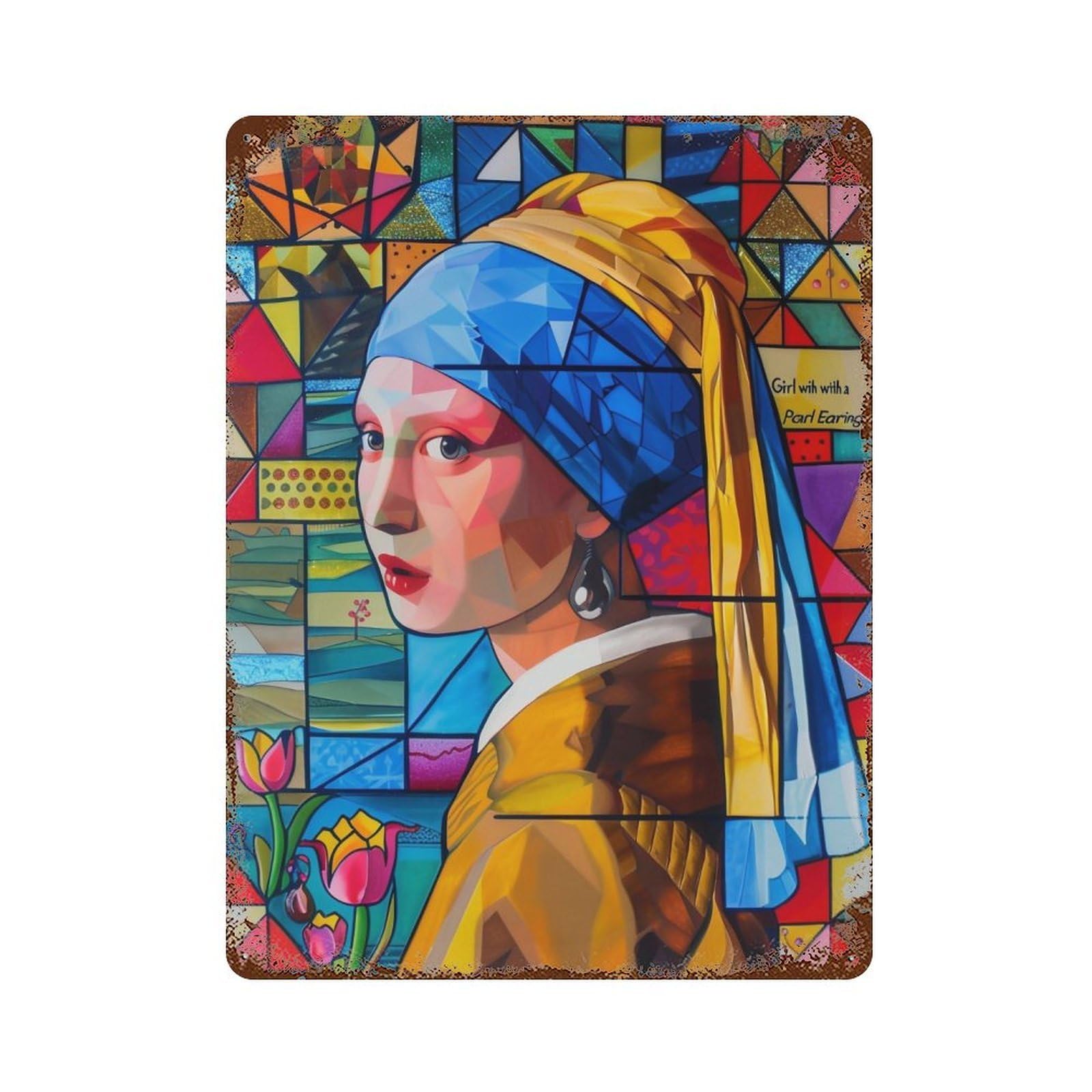 FHUYEURHRY Geometric Cubist Girl with A Pearl Earring 02 Wall Decor Retro Iron Vintage Art Metal Tin Sign Poster Modern Home Cofffee Club Art Bar Shop Decorations Style-21 40x30cm