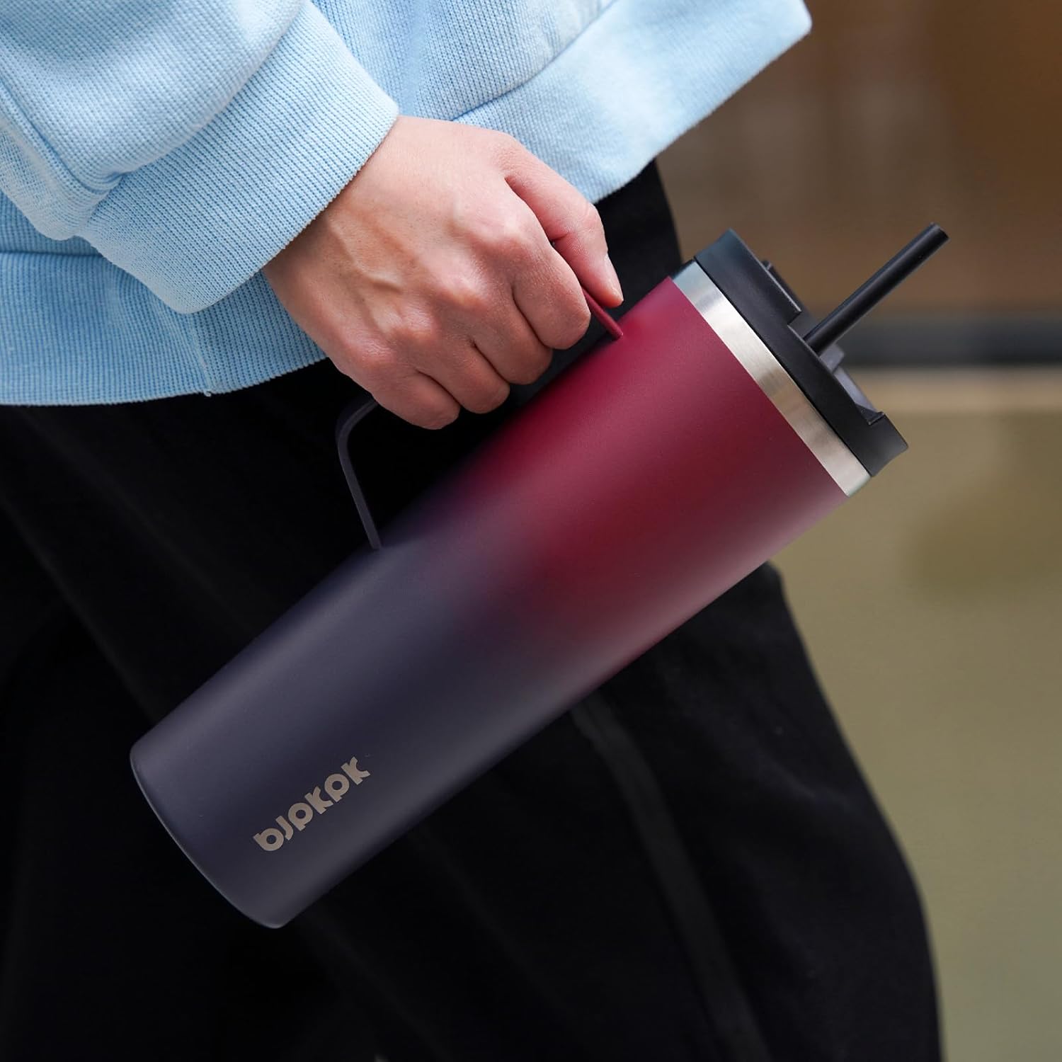 BJPKPK Insulated Tumbler with Handle, 30oz Insulated Tumblers with Lid and Straw, Stainless Steel Metal Water Bottles, Coffee Travel Mugs, Cups, Black - Image 6