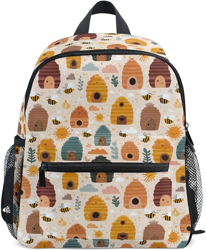 Kid Backpack Cute Bees Colorful Beehives Toddler School Book Bag Kindergarten Bookbag Travel Bags for Girls Boys