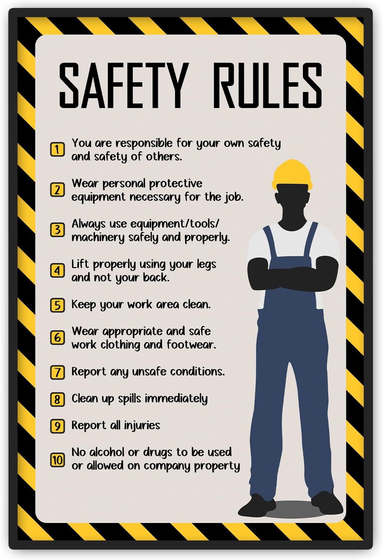 Centiza 16x24 Inch Modern Rectangular Safety Poster, Corporation Workplace Safety Rules, Wall Mount, Tube Material, Office & Factory Decor