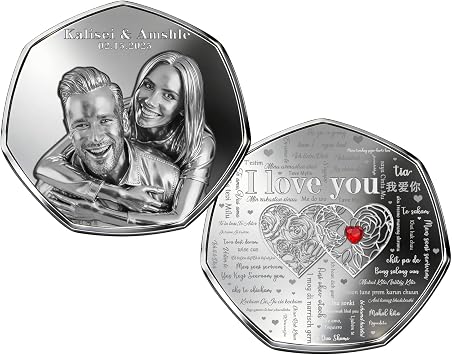 Custom Couple Photo Engraved Coins, Personalized Photo Valentines Day Coins for Couple, Custom Picture I Love You Commemorative Anniversary Memorial Coin Gift for Him Her Boyfriend