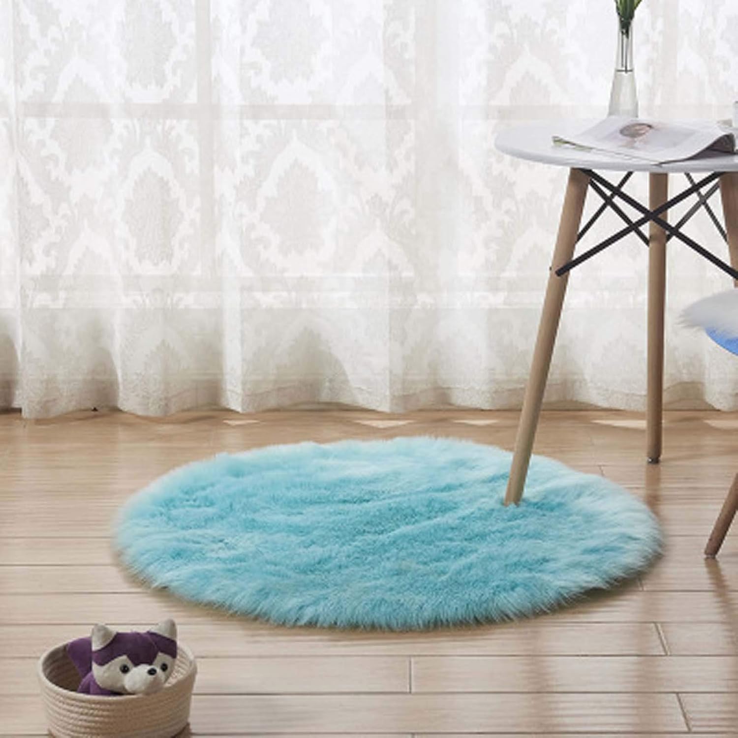 Faux Fur Floor Rug 1.3x1.3 Feet, Wool Imitation Sheepskin Area Rugs, Super Soft Fluffy Long Rugs, Faux Fleece Chair Cover Plush Shaggy Carpet for Living Room Bedroom Sofa