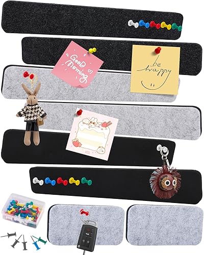 PGRODE 8 tiras de corcho para tablones de anuncios para paredes, oficina, decoración del hogar, tablero de fieltro autoadhesivo con 50 pasadores