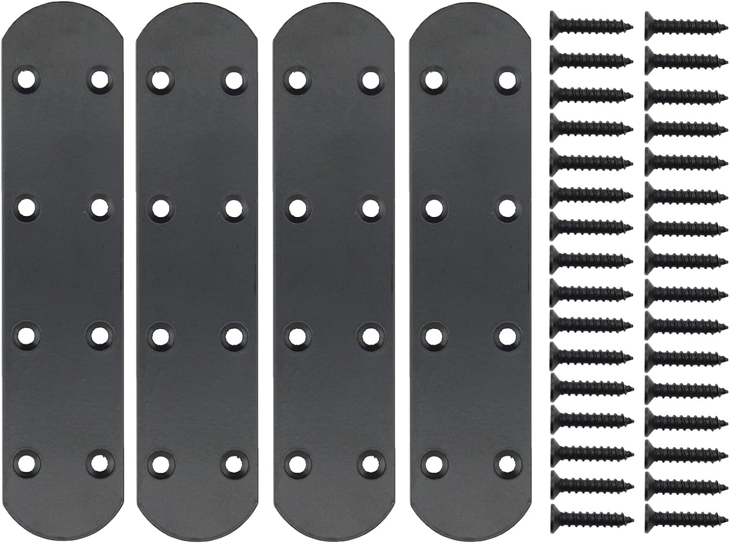4 Pack Flat Mending Plate for Wood, ULIFESTAR Black Iron Flat Straight Brace Brackets Metal Repair Fixing Wood Brace Joining Plates Connector for Repairing Wooden Furniture with Mounting Screws