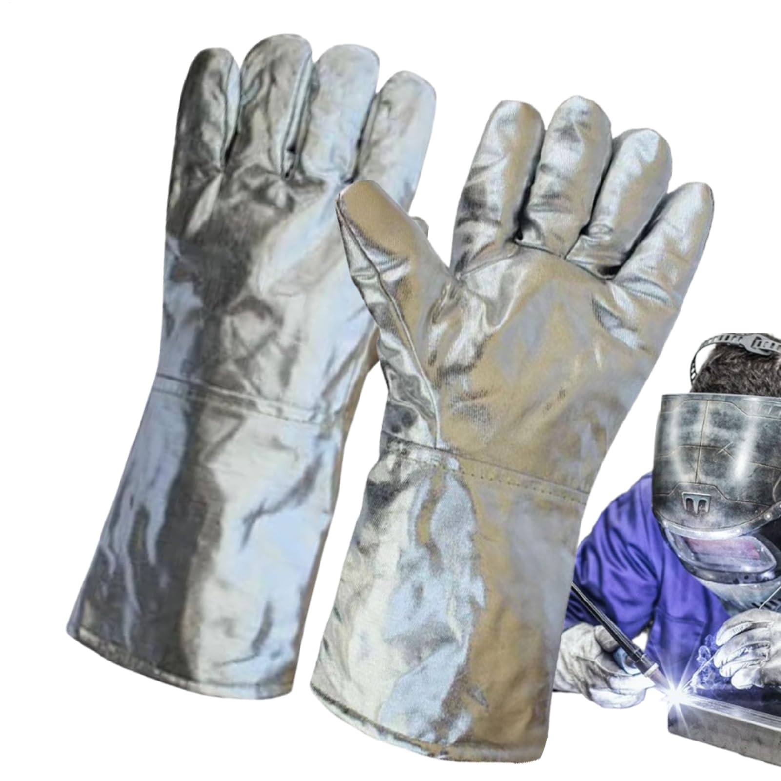 Guantes Termoaislantes,Guantes Protectores con Láminas de Aluminio para Fundición | Mitones De Seguridad Para Cocina Metalurgia Fundicion Acero Restaurante