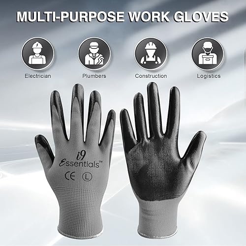 Miniatura 3 de Guantes de trabajo multiusos medianos - Guantes de trabajo recubiertos de nitrilo para hombres - Guantes de seguridad - Negro y gris