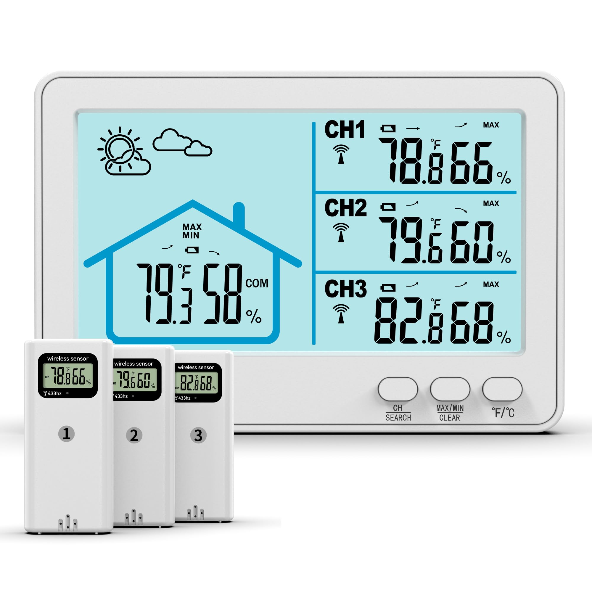 Snapklik.com : Indoor Outdoor Thermometer Wireless, 5 Inch Display ...
