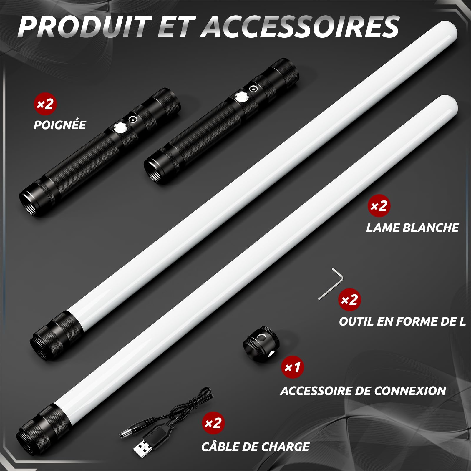 Sabre Laser Enfants 2 en 1 USB Rechargeable RGB 16 Couleurs Sons Simulés de Combats Cadeaux Garçons (2 pièces)