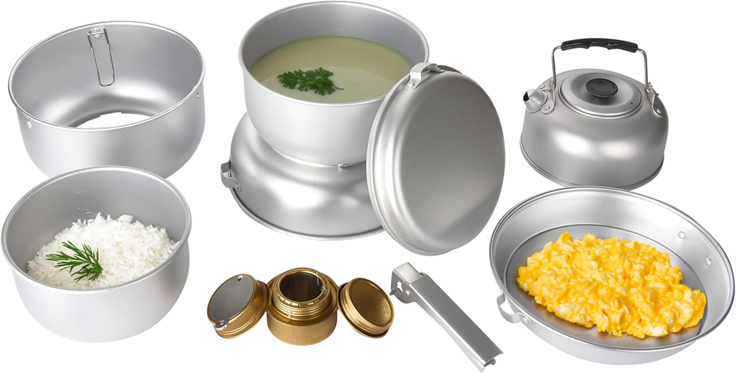 Outlery Camping Cookware Set - 6.7" Durable Camping Pots and Pans for Outdoor Backpacking, Hiking, and Picnic - Lightweight and Easy to Clean Cooking Equipment - Camp Essential for Open Fire Cooking Classic Steel