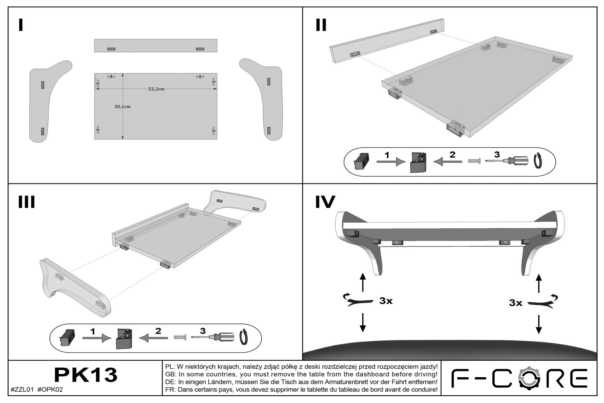 F-CORE Tavolini per cruscotto Camion Compatibile per IVECO EUROTECH 01.92-12.02 Centrale Blu