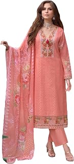 INDO ERA Women's Straight Pure Cotton Floral Embroidered Kurta & Pant with Dupatta Set (IEOUT10718) Price In India