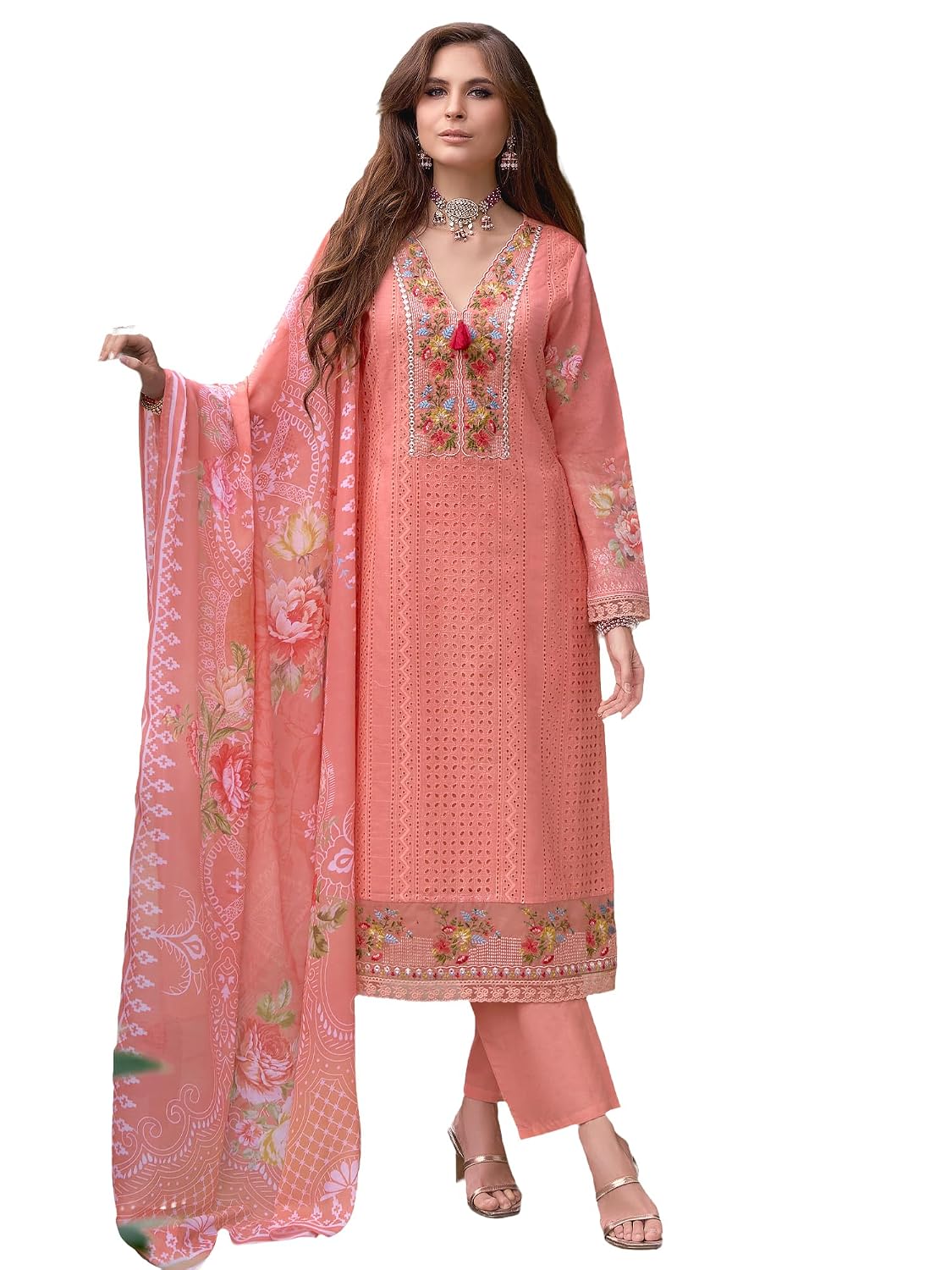 INDO ERA Women's Straight Pure Cotton Floral Embroidered Kurta & Pant with Dupatta Set (IEOUT10718) - Review, Price and Buying Guide