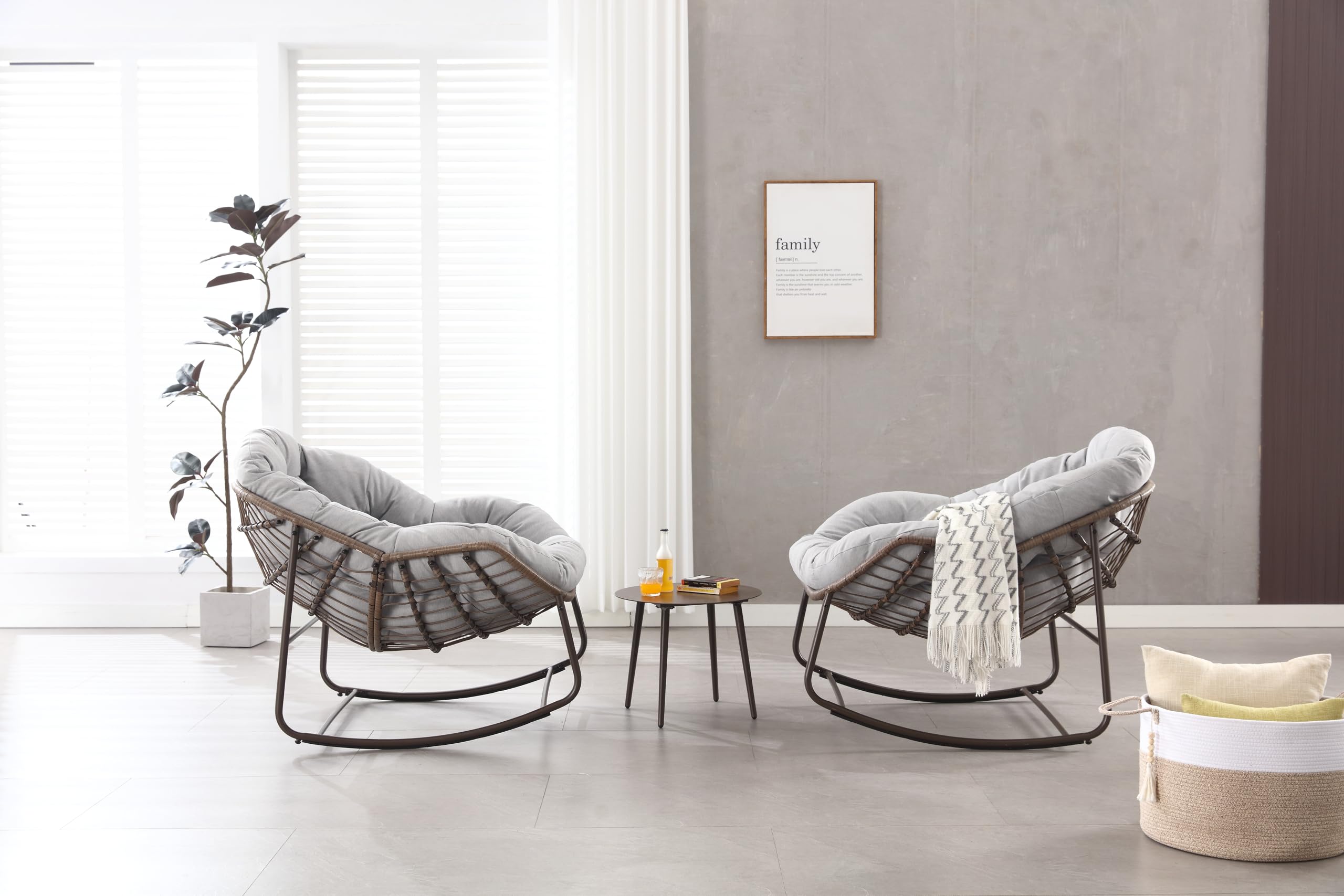 Silla Mecedora de Exterior con Ratán, Jardín y Terraza, Gris, 78x106x90 cm