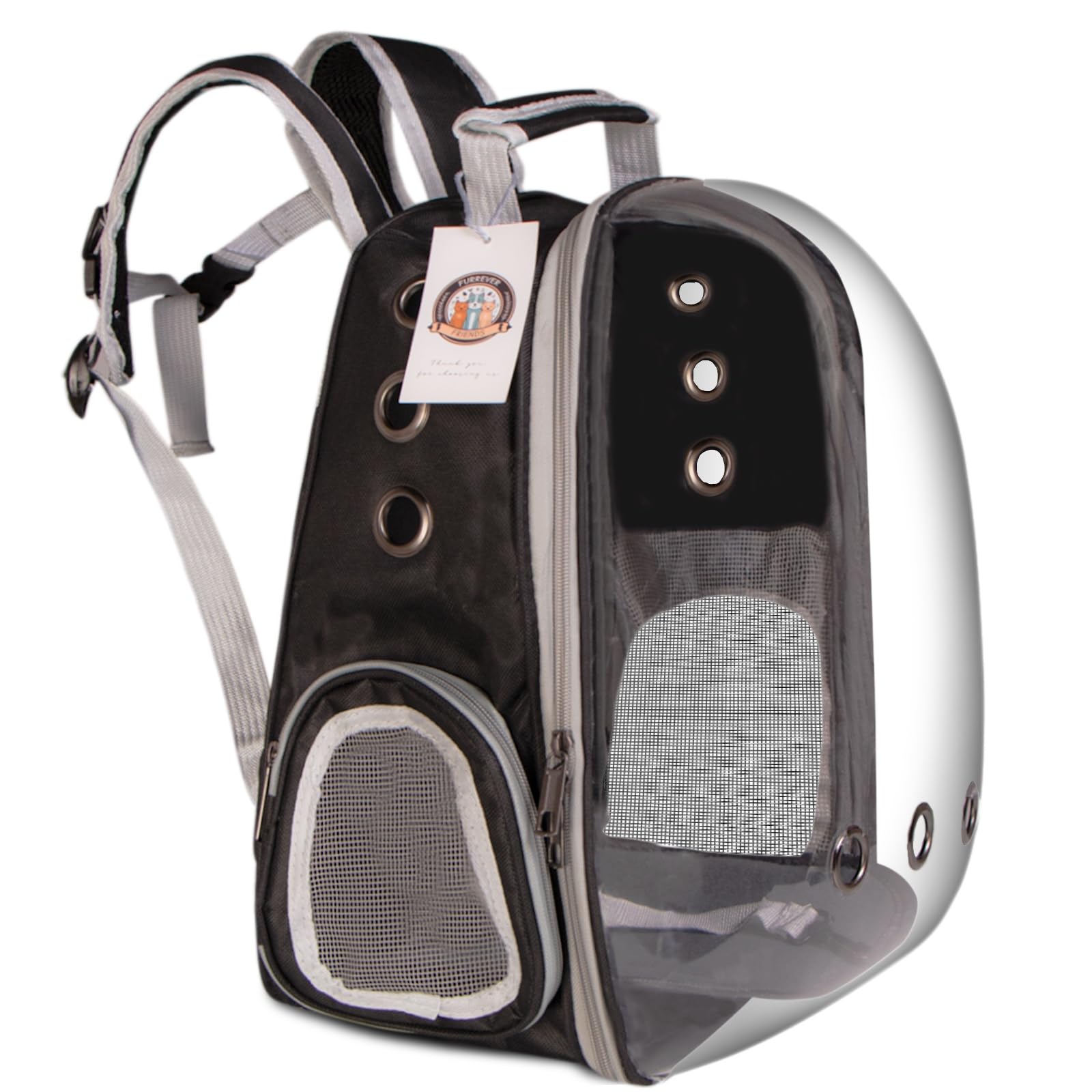 Furrevever Friends CatVision Black – Robuster und Bequemer Rucksack-Transporter für Katze und Hund, Atmungsaktives Design mit Klappöffnung, Zusätzliche Taschen und Sicherheitsleinen, Schwarz