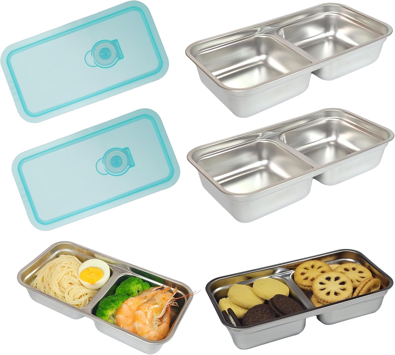 Stainless Steel Snack Containers,Double Compartment Snack Containers,Dishwasher Reusable Containers,Small Packs Container,with Lids of Snacks,Prep for Travel and Outdoor Camping (2PCS) Stainless Steel Snack Containers,Double Compartment Snack Containers,Dishwasher Reusable Containers,Small Packs Container,with Lids of Snacks,Prep for Travel and Outdoor Camping (2PCS)