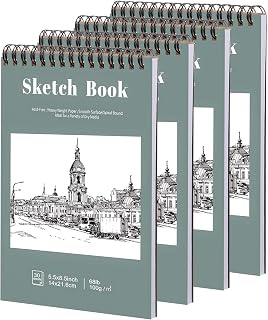 Prudiut 4 Pack Small Sketchbooks 5.5x8.5 Inch 100gsm Acid-Free Spiral Bound Mini Sketch Pads for Kids Artists Beginners (30 Sheets Each)