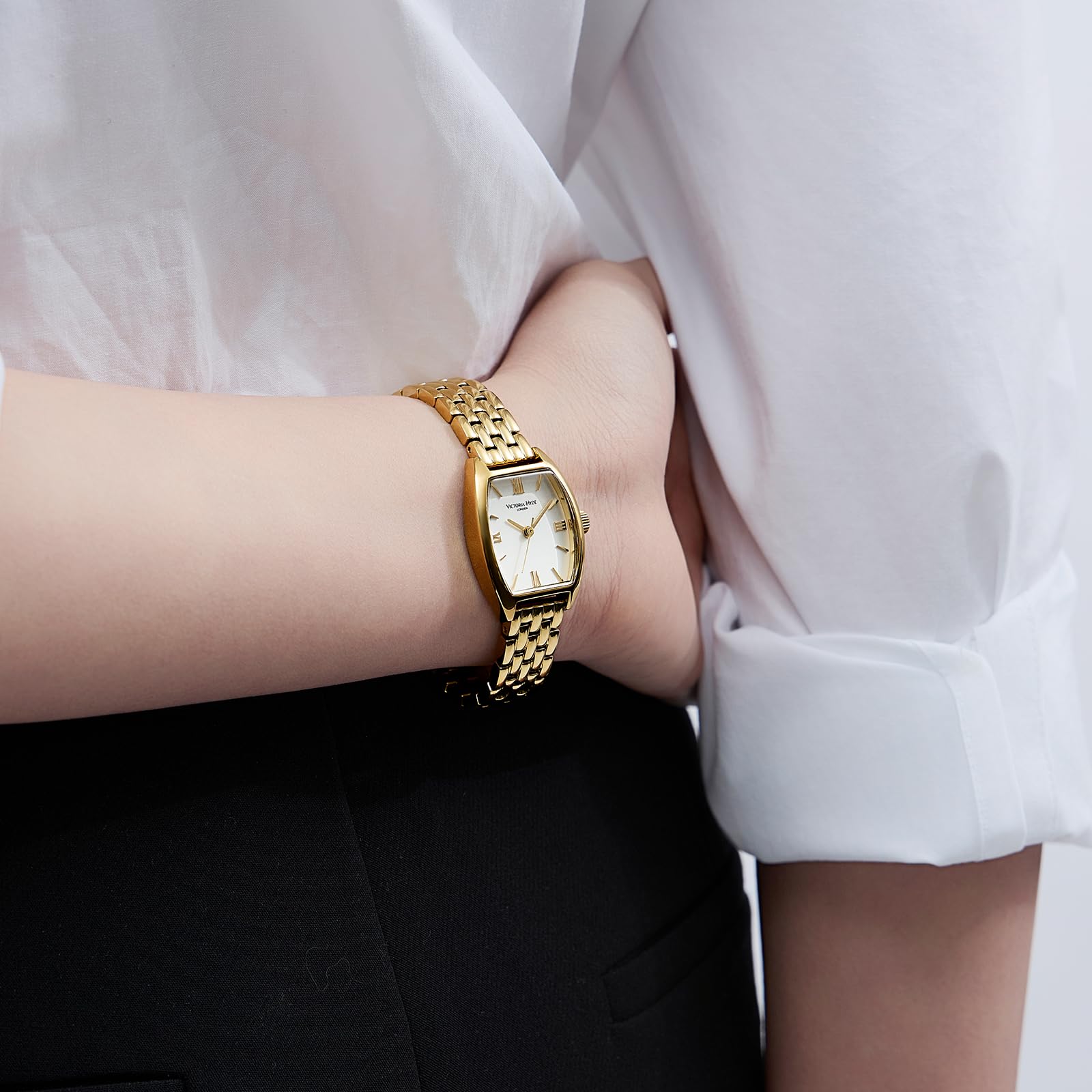 VICTORIA HYDE Reloj de pulsera para mujer de oro, rectangular, analógico, de cuarzo, elegante número romano, reloj de pulsera para mujer